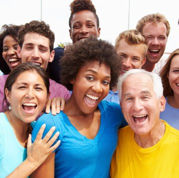 A joyful, diverse group celebrating together